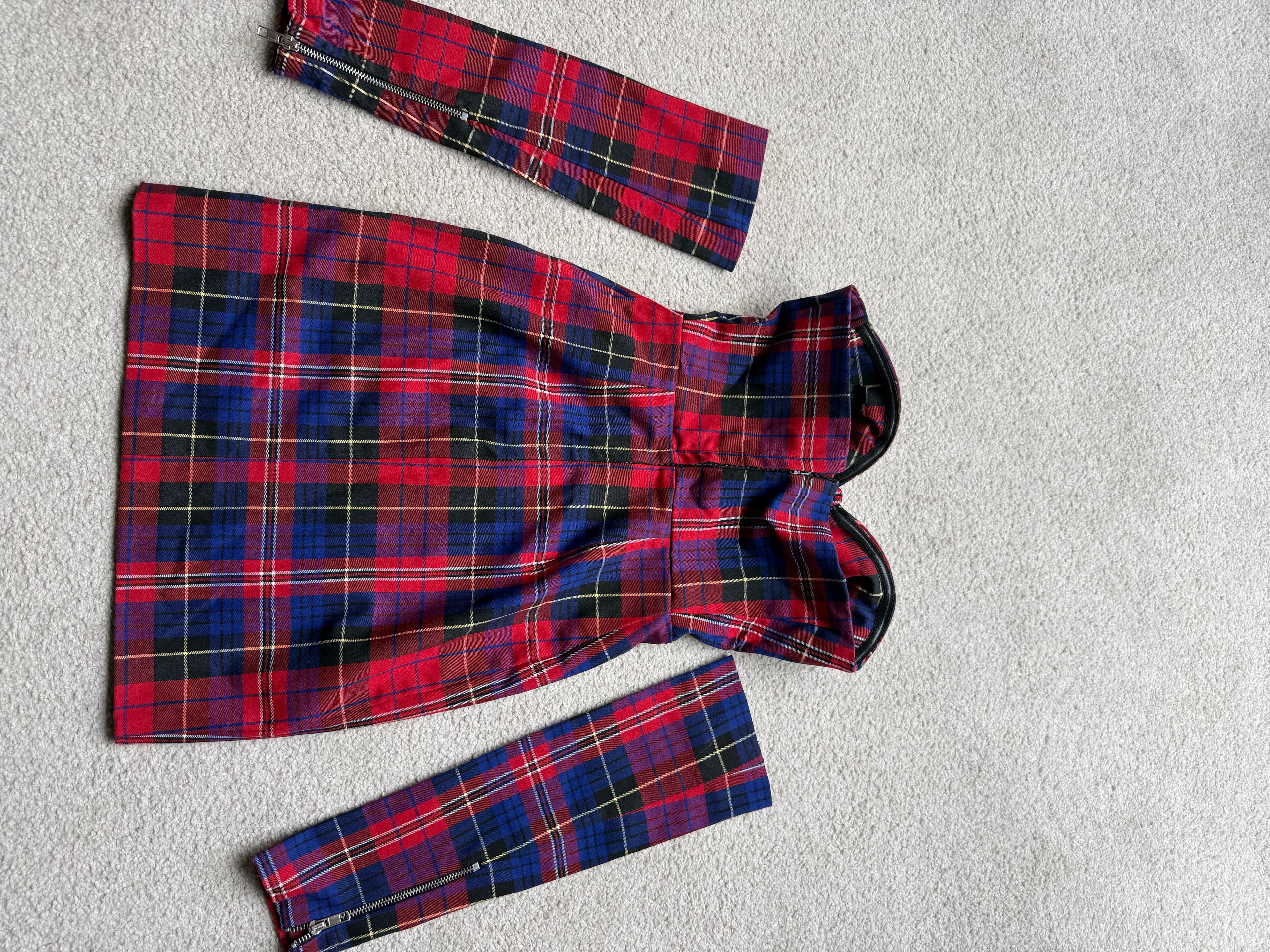 Red Strapless Tartan Plaid Mini Dress with Detached Sleeves, photo 2 of 4