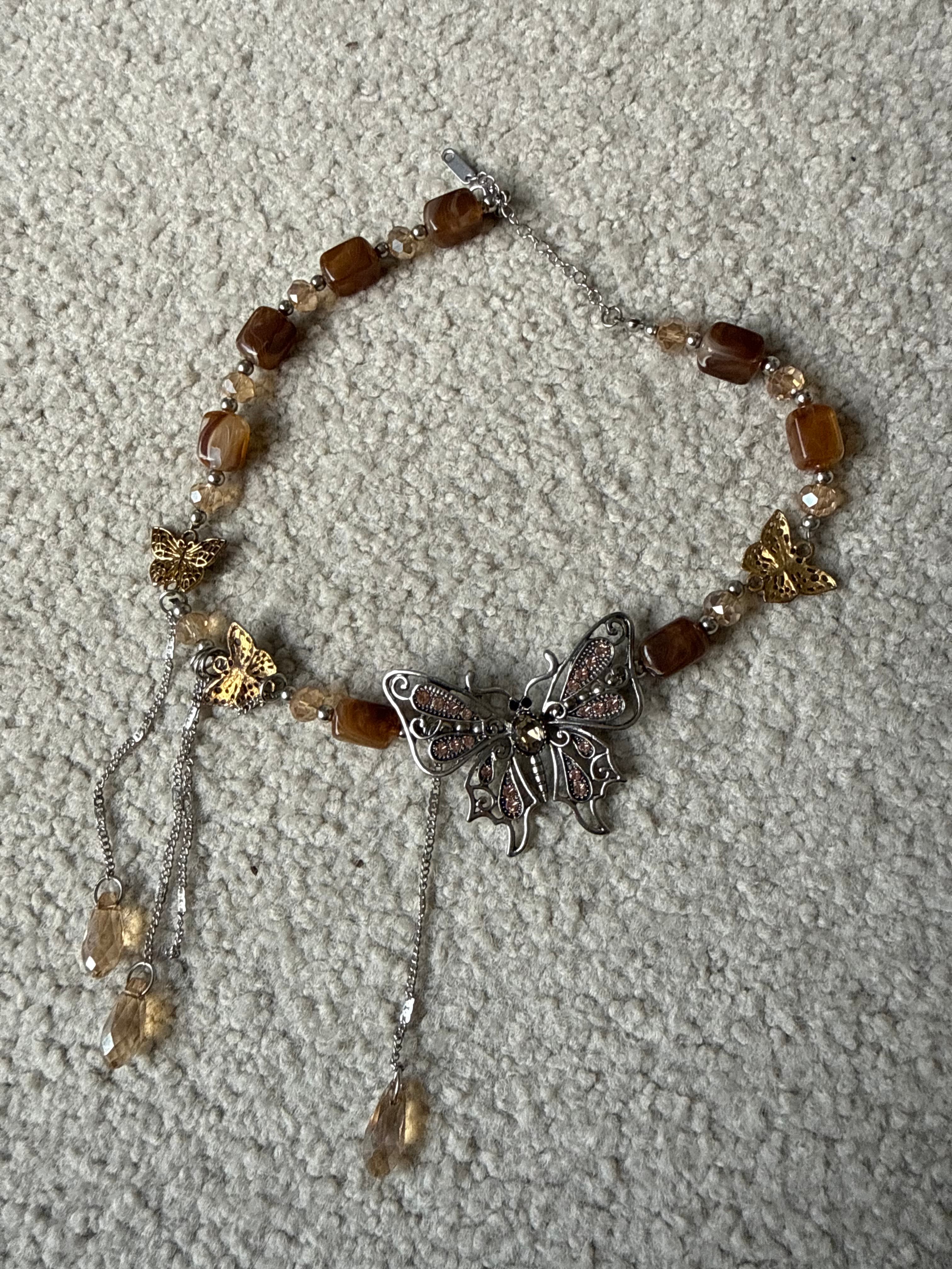 Brown Beaded Butterfly Charm choker y2k, photo 1 of 1