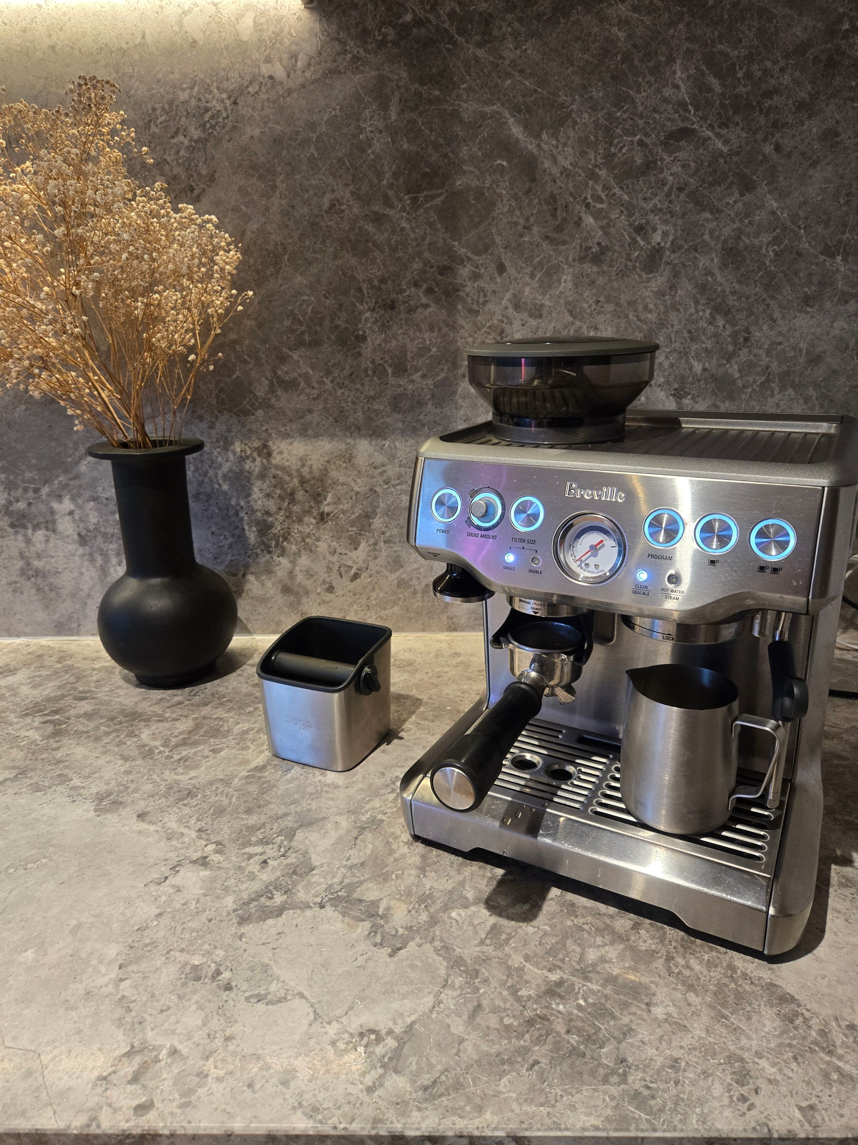 Silver Breville Barista Espresso Machine, photo 4 of 5