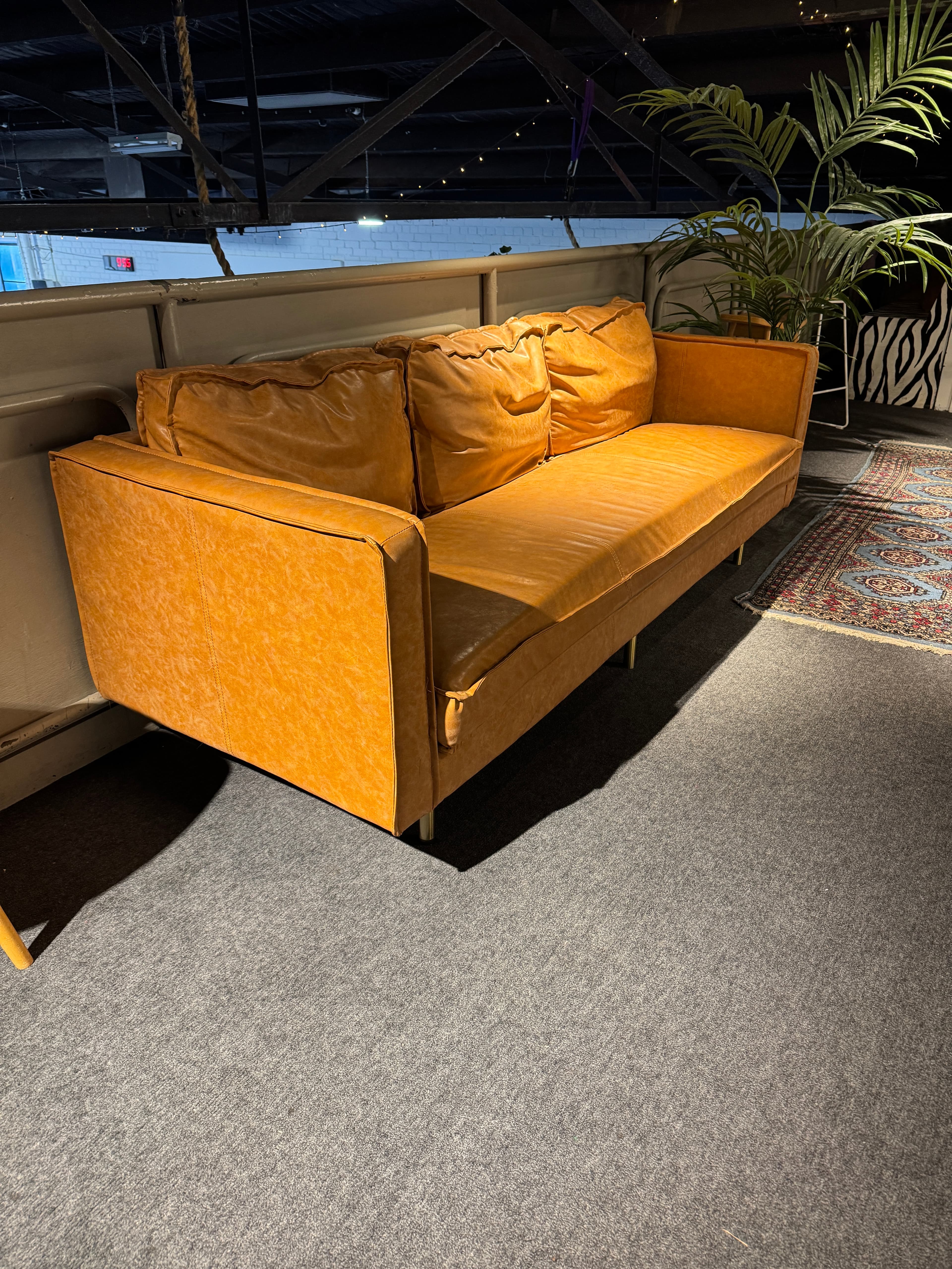 Tan Mid-Century Leather Sofa, photo 2 of 2