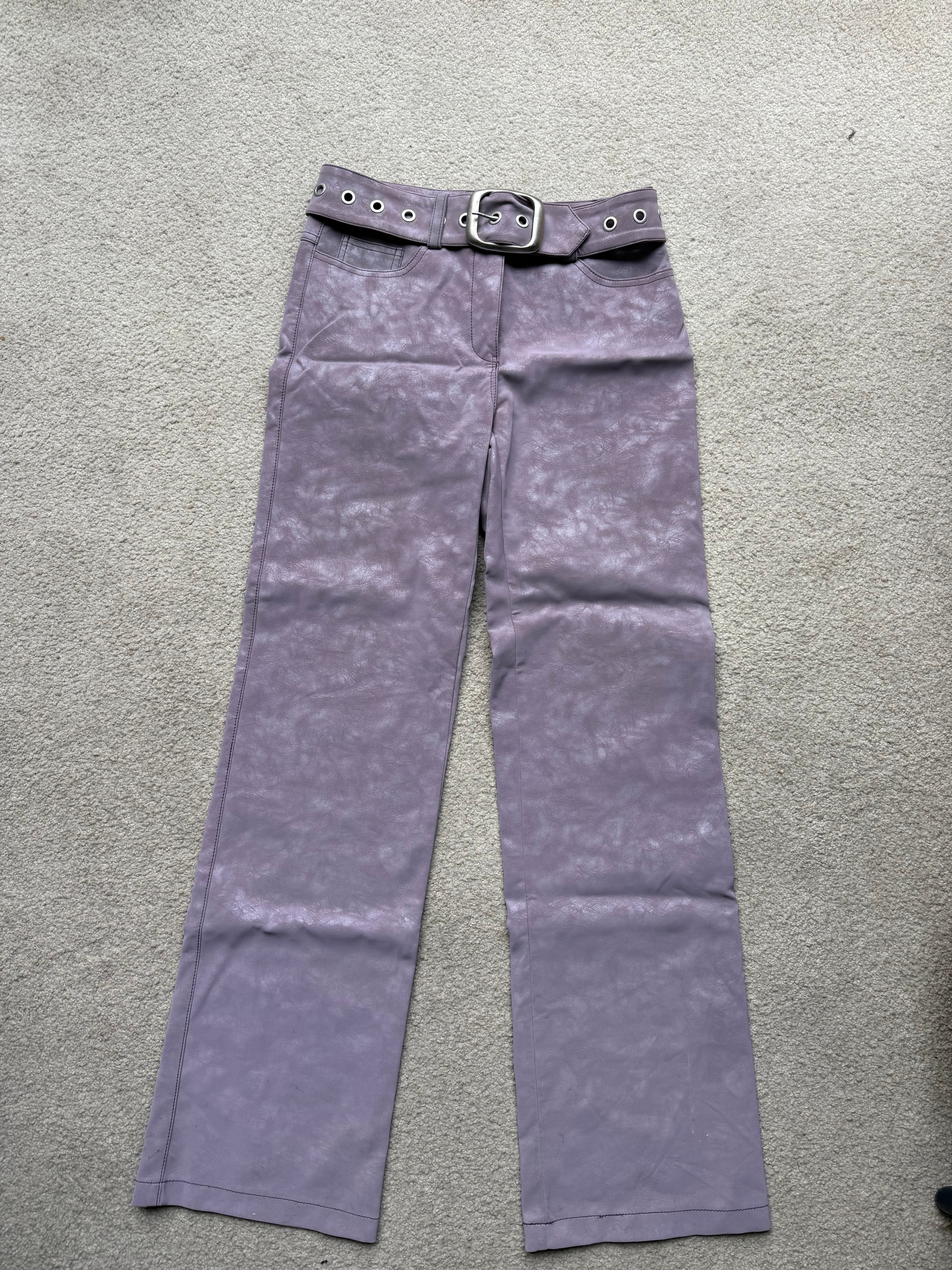 I.am.gia Lavender Faux Leather Trousers with buckle belt, photo 1 of 4