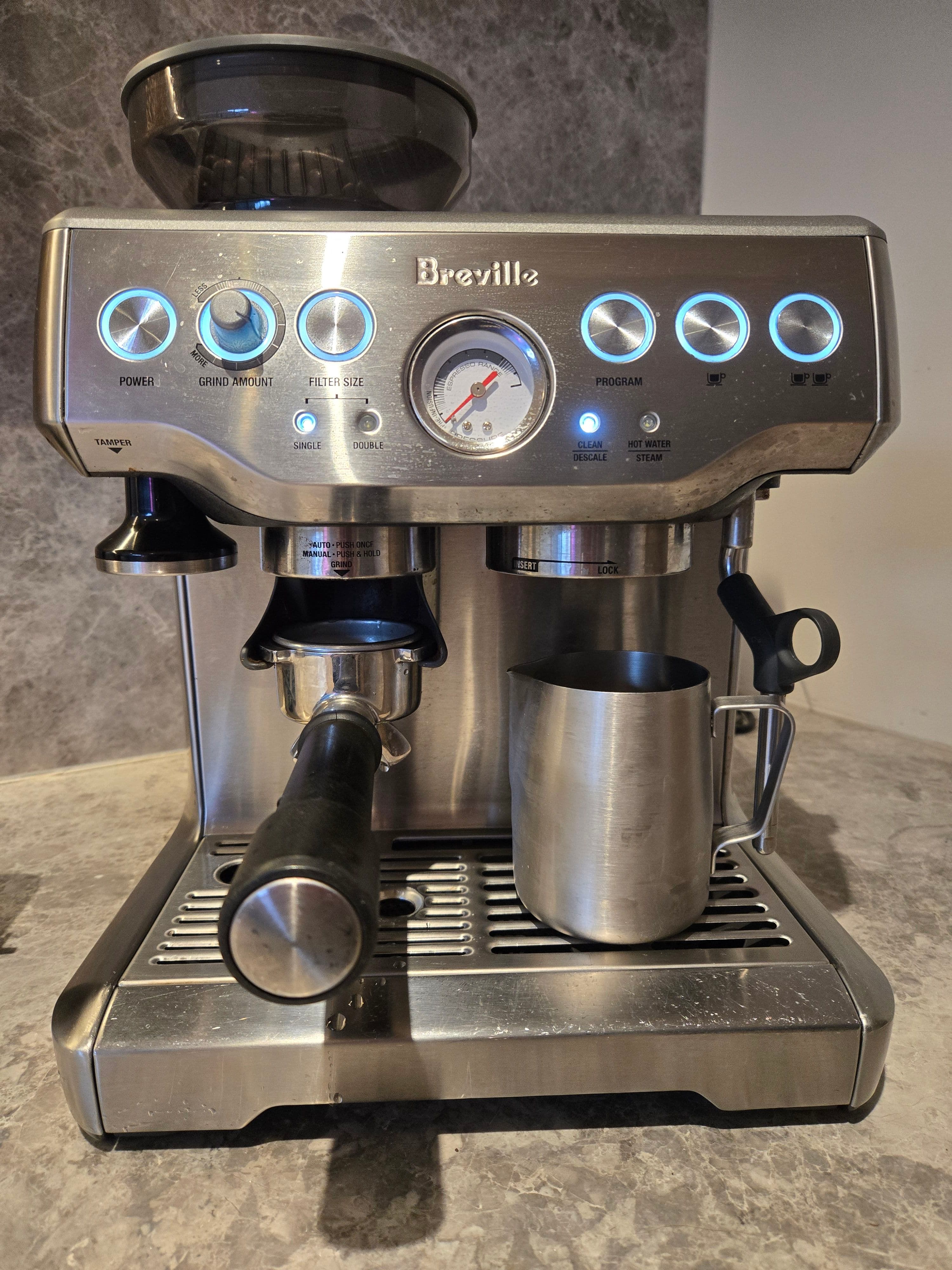 Silver Breville Barista Espresso Machine, photo 3 of 5