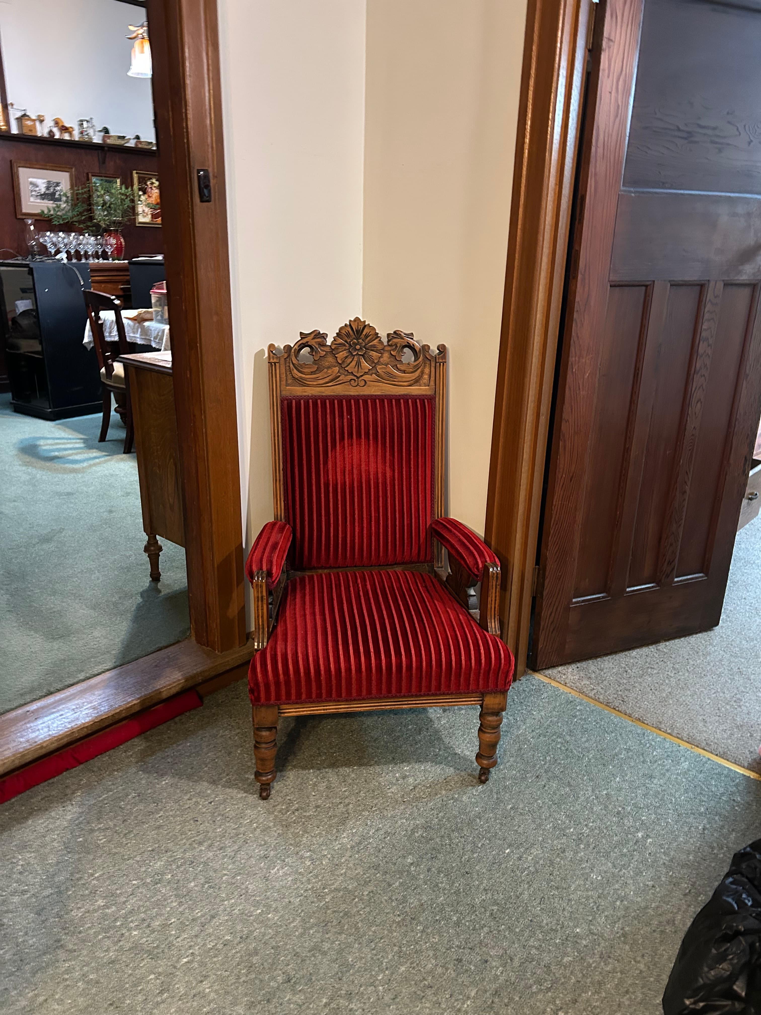 Red Velvet Carved Armchair